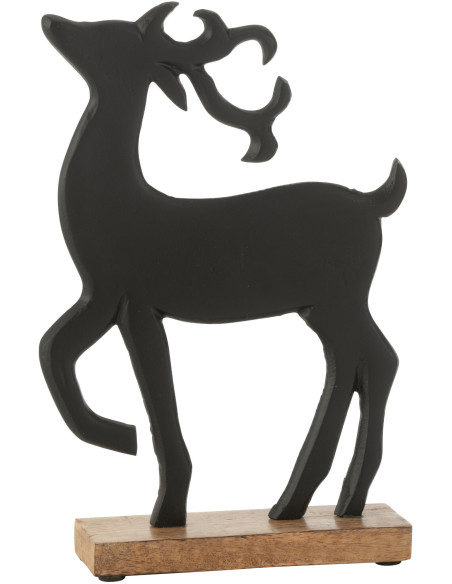 Grande Sculpture sur pied Renne Hauteur 26 cm en Métal Noir Bois Marron Aryden - 1