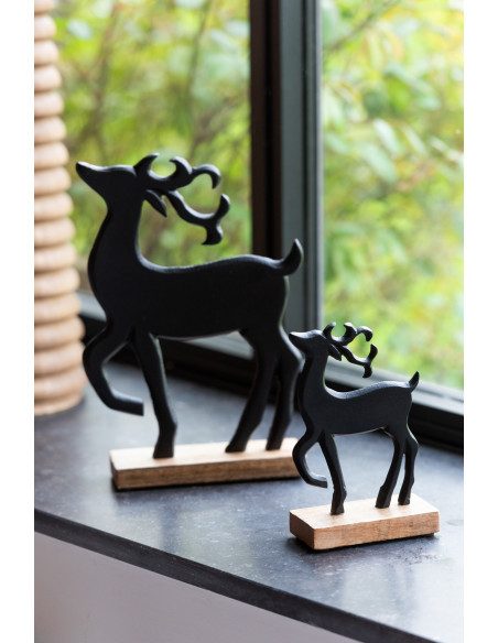 Grande Sculpture sur pied Renne Hauteur 26 cm en Métal Noir Bois Marron Aryden - 2