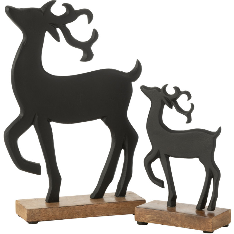 Grande Sculpture sur pied Renne Hauteur 26 cm en Métal Noir Bois Marron Aryden - 3
