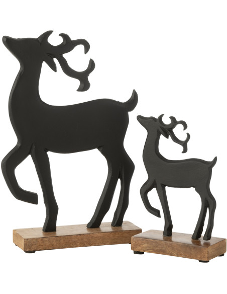 Grande Sculpture sur pied Renne Hauteur 26 cm en Métal Noir Bois Marron Aryden - 3