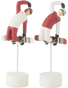 Statuettes déco sur pied Snowboarder Hauteur 28 cm en Résine Blanc Rouge Veloria (Lot de 2) - 1