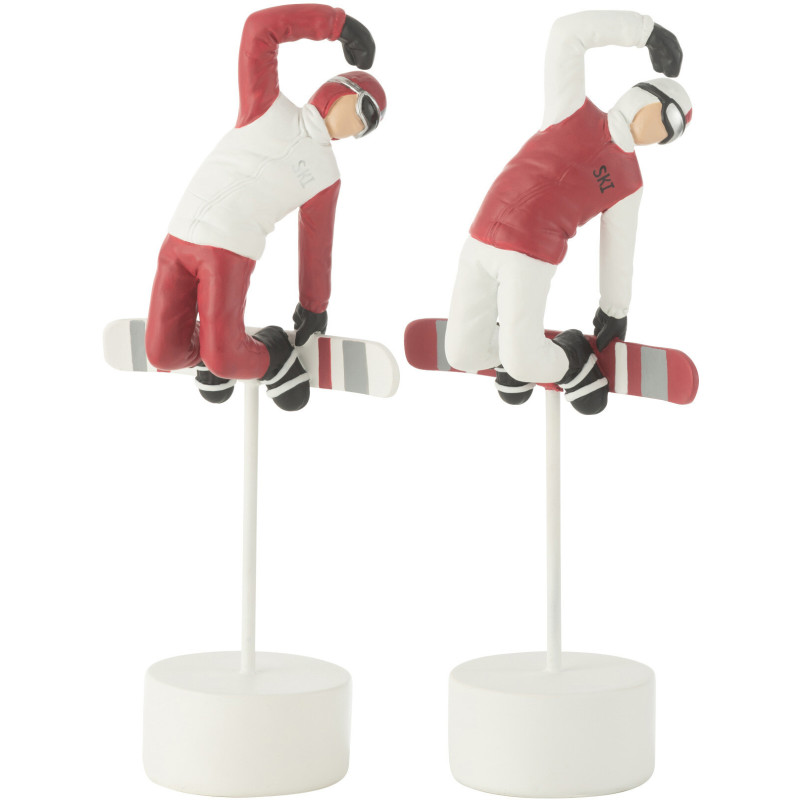 Statuettes déco sur pied Snowboarder Hauteur 28 cm en Résine Blanc Rouge Veloria (Lot de 2) - 1