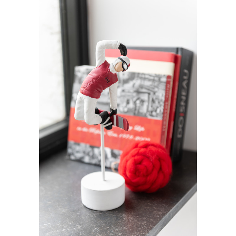 Statuettes déco sur pied Snowboarder Hauteur 28 cm en Résine Blanc Rouge Veloria (Lot de 2) - 2