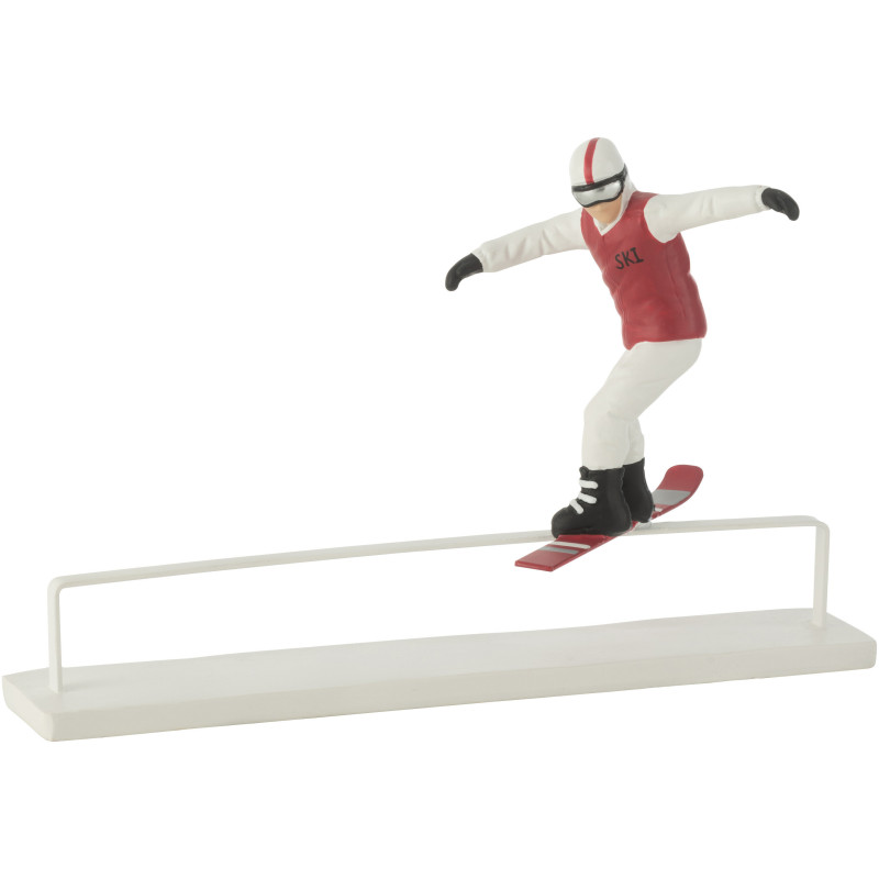 Grande Statuette déco Snoaborder boardslide 31 cm en Résine Blanc Rouge Zorynn - 1