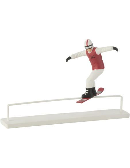 Grande Statuette déco Snoaborder boardslide 31 cm en Résine Blanc Rouge Zorynn - 1
