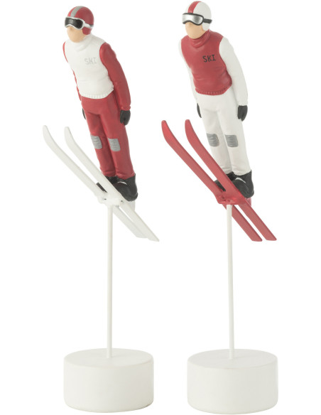 Statuettes déco sur pied Saut à ski Hauteur 33 cm en Résine Blanc Rouge Falina (Lot de 2) - 1