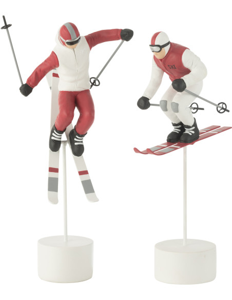 Statuettes déco sur pied Course à ski Hauteur 36 cm en Résine Blanc Rouge Drelyth (Lot de 2) - 1