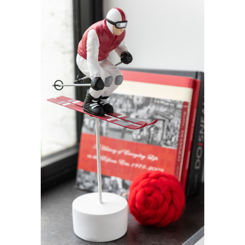 Statuettes déco sur pied Course à ski Hauteur 36 cm en Résine Blanc Rouge Drelyth (Lot de 2) - 2