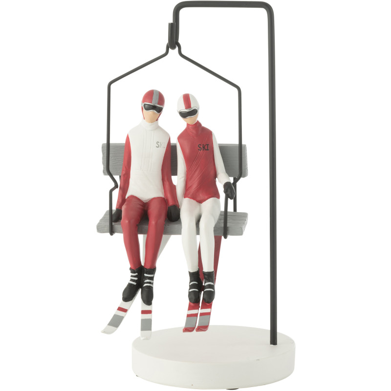 Grande Statuettte originale sur pied Télésiège Hauteur 34 cm en Résine Blanc Rouge Métal Noir Melyris - 1