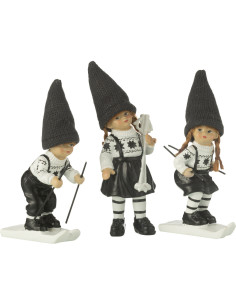 Statuettes déco vintage Enfants Ski Hauteur 15 cm en Résine Noir Blanc Zelyor (Lot de 3) - 1