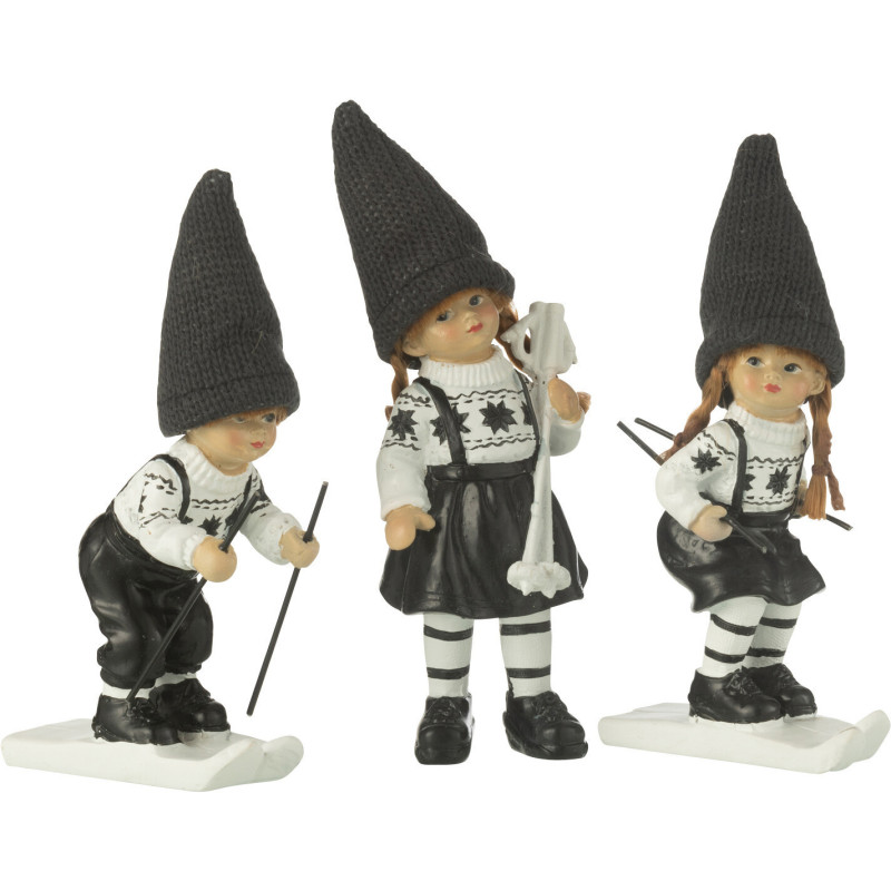 Statuettes déco vintage Enfants Ski Hauteur 15 cm en Résine Noir Blanc Zelyor (Lot de 3) - 1