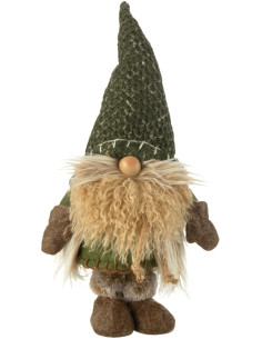 Statuette déco Lutin de Noël Hauteur 44 cm en Tissu Vert Marron Tyronis - 1