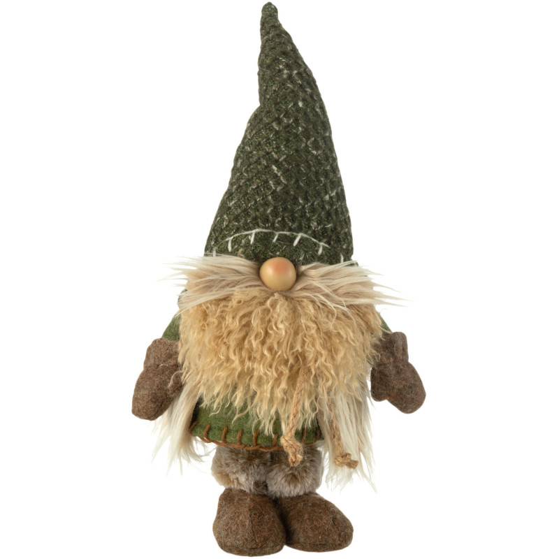 Statuette déco Lutin de Noël Hauteur 44 cm en Tissu Vert Marron Tyronis - 1