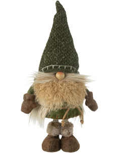 Grande Statuette déco Lutin de Noël Hauteur 60 cm en Tissu Vert Marron Tyronis - 1
