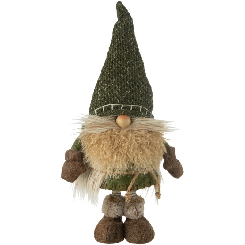 Grande Statuette déco Lutin de Noël Hauteur 60 cm en Tissu Vert Marron Tyronis - 1