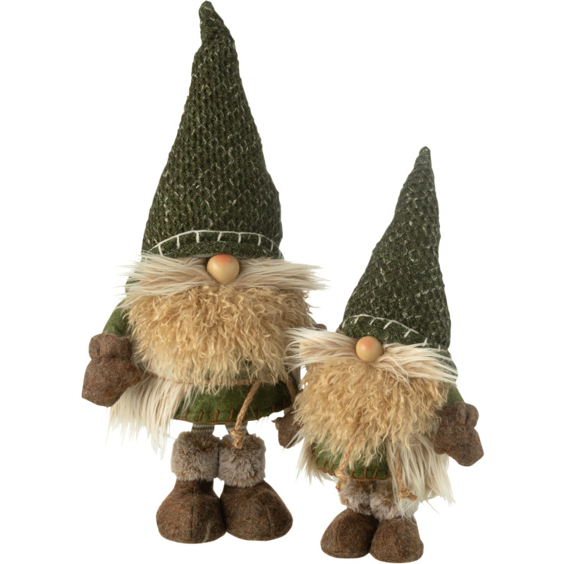 Grande Statuette déco Lutin de Noël Hauteur 60 cm en Tissu Vert Marron Tyronis - 2