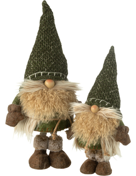 Grande Statuette déco Lutin de Noël Hauteur 60 cm en Tissu Vert Marron Tyronis - 2