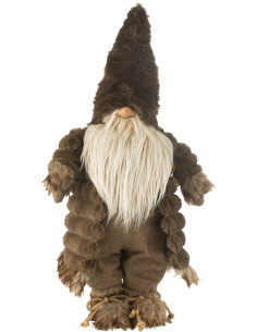 Grande Statuette déco Lutin de Noël Hauteur 64 cm en Tissu Marron foncé Miralyn - 1