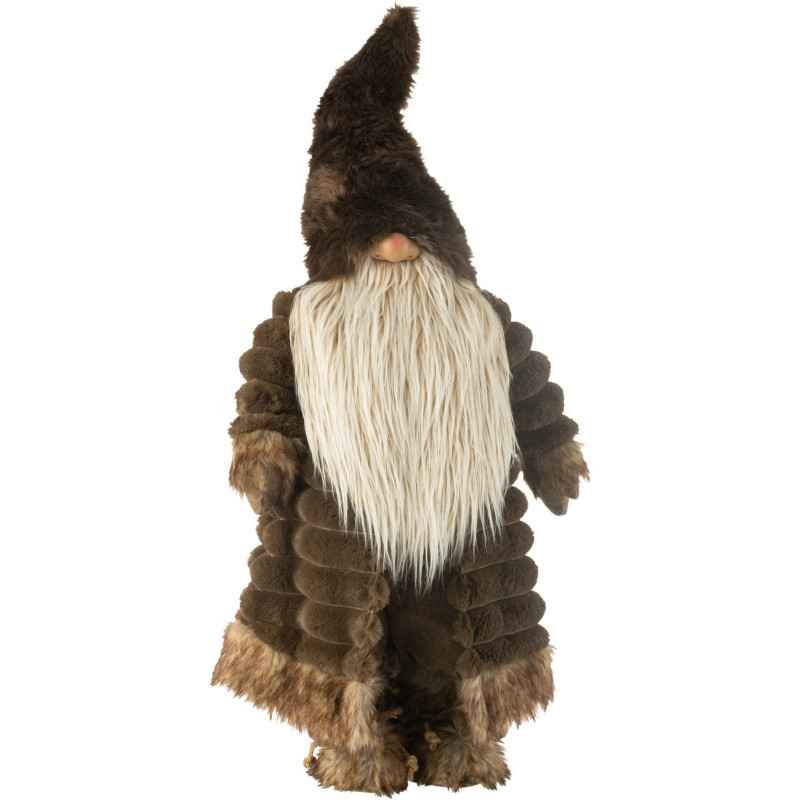 Grande Statuette déco Lutin de Noël Hauteur 88 cm en Tissu Marron foncé Miralyn - 1