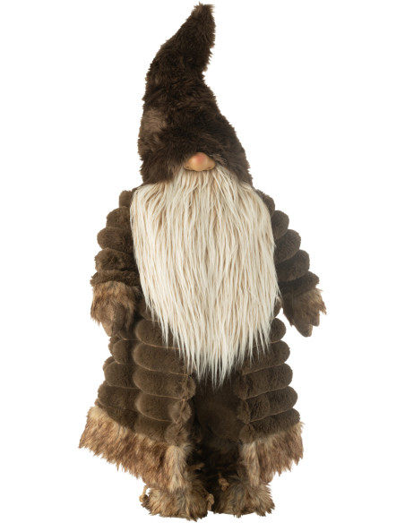 Grande Statuette déco Lutin de Noël Hauteur 88 cm en Tissu Marron foncé Miralyn - 1
