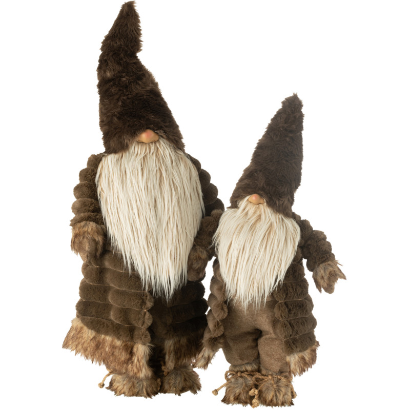 Grande Statuette déco Lutin de Noël Hauteur 88 cm en Tissu Marron foncé Miralyn - 3