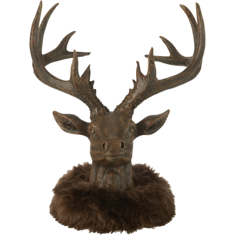Grande Statuette originale Tête de cerf Hauteur 25 cm en Résine Marron Tissu Gelvore - 1