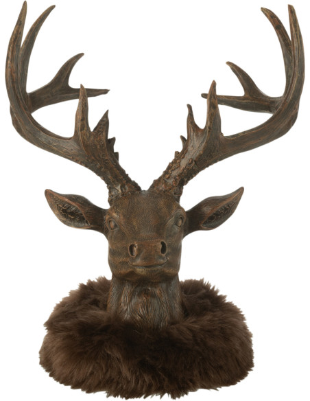 Grande Statuette originale Tête de cerf Hauteur 25 cm en Résine Marron Tissu Gelvore - 1