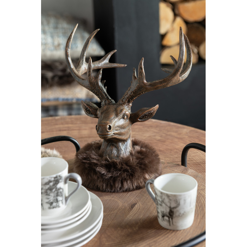 Grande Statuette originale Tête de cerf Hauteur 25 cm en Résine Marron Tissu Gelvore - 2