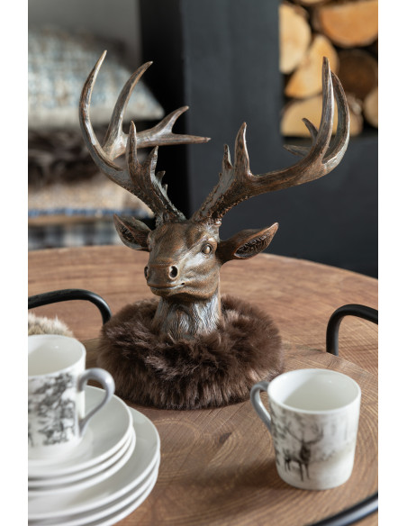 Grande Statuette originale Tête de cerf Hauteur 25 cm en Résine Marron Tissu Gelvore - 2