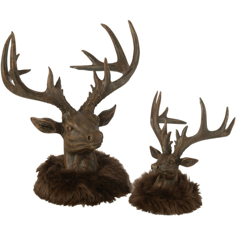 Grande Statuette originale Tête de cerf Hauteur 25 cm en Résine Marron Tissu Gelvore - 3