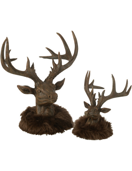 Grande Statuette originale Tête de cerf Hauteur 25 cm en Résine Marron Tissu Gelvore - 3