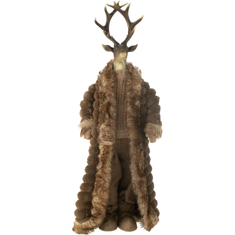 Grande Statue originale Cerf debout Hauteur 92 cm en Résine Tissu Marron Joveth - 1