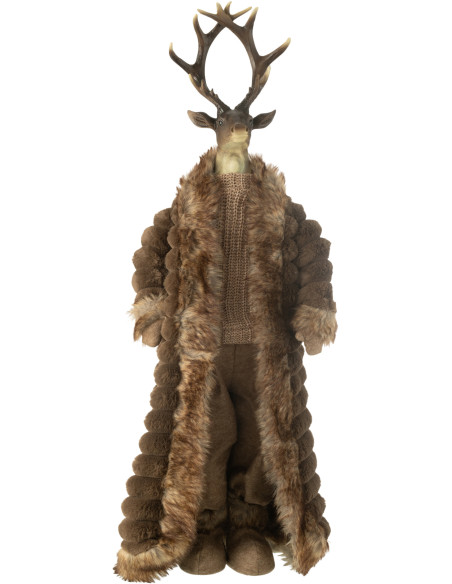 Grande Statue originale Cerf debout Hauteur 92 cm en Résine Tissu Marron Joveth - 1