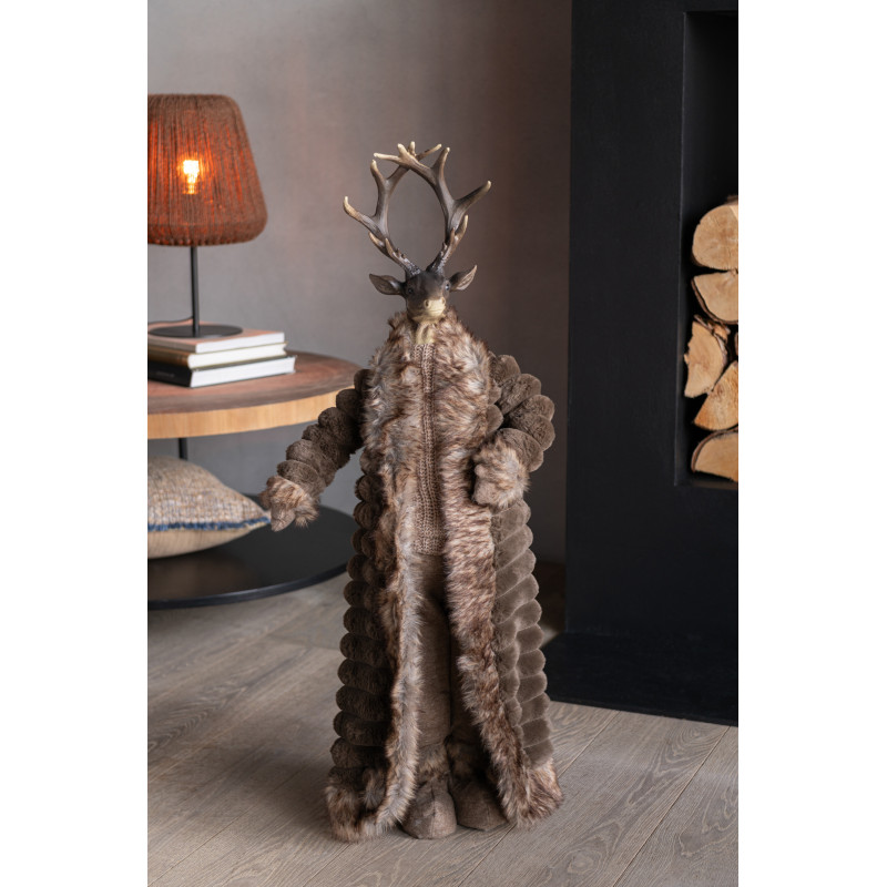 Grande Statue originale Cerf debout Hauteur 92 cm en Résine Tissu Marron Joveth - 2