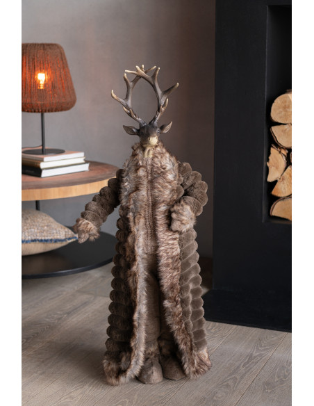 Grande Statue originale Cerf debout Hauteur 92 cm en Résine Tissu Marron Joveth - 2