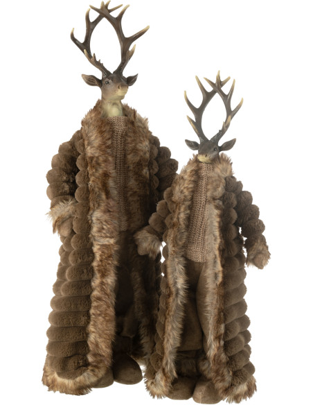 Grande Statue originale Cerf debout Hauteur 92 cm en Résine Tissu Marron Joveth - 3