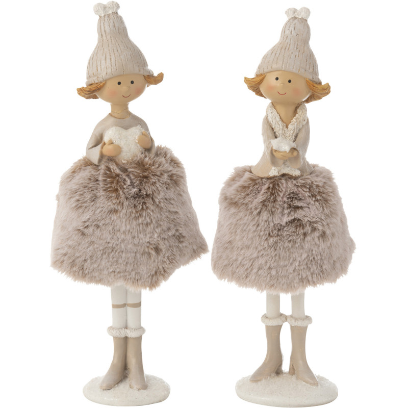 Grandes Statuettes déco Anges Coeur & Étoile Hauteur 28 cm en Résine Tissu Marron clair Cyrval (Lot de 2) - 1