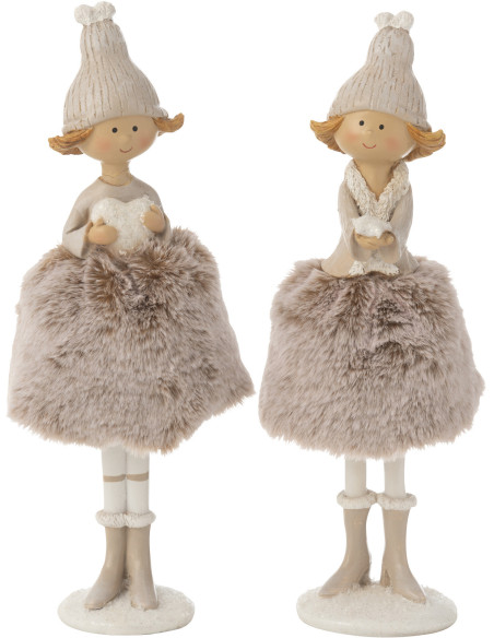 Grandes Statuettes déco Anges Coeur & Étoile Hauteur 28 cm en Résine Tissu Marron clair Cyrval (Lot de 2) - 1