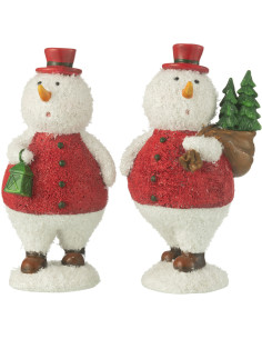 Statuettes déco Bonhommes de neige Hauteur 18 cm en Résine Blanc Rouge Vert Thariel (Lot de 2) - 1