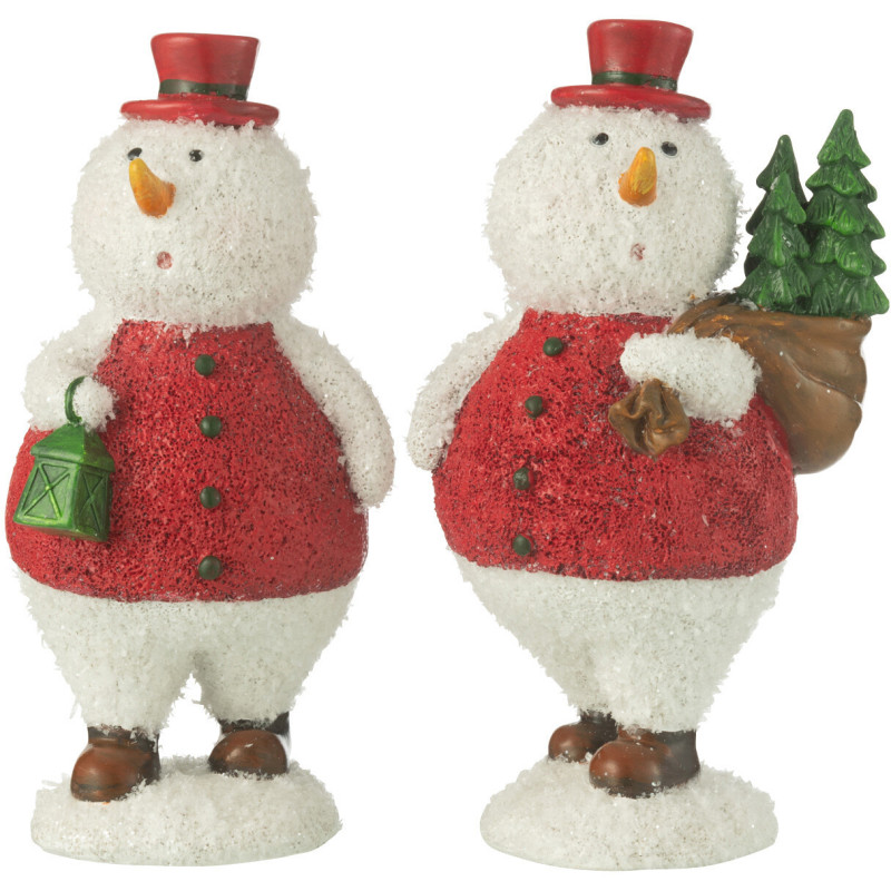 Statuettes déco Bonhommes de neige Hauteur 18 cm en Résine Blanc Rouge Vert Thariel (Lot de 2) - 1