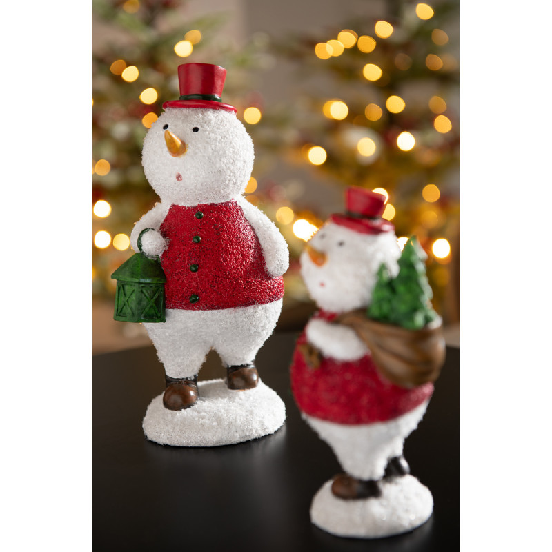 Statuettes déco Bonhommes de neige Hauteur 18 cm en Résine Blanc Rouge Vert Thariel (Lot de 2) - 2