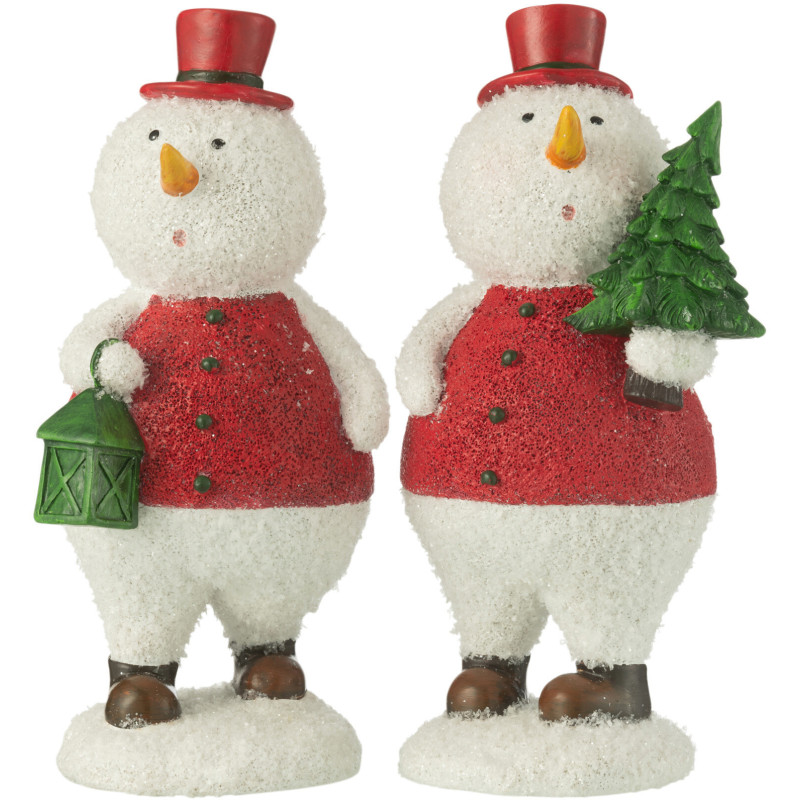 Grandes Statuettes déco Bonhommes de neige Hauteur 24 cm en Résine Blanc Rouge Vert Thariel (Lot de 2) - 1