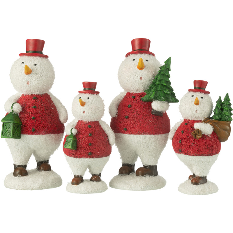 Grandes Statuettes déco Bonhommes de neige Hauteur 24 cm en Résine Blanc Rouge Vert Thariel (Lot de 2) - 3