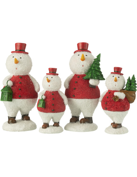 Grandes Statuettes déco Bonhommes de neige Hauteur 24 cm en Résine Blanc Rouge Vert Thariel (Lot de 2) - 3