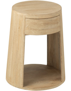 Table d'appoint moderne Ronde 1 tiroir 1 étagère en Bois de manguier Naturel Dawn - 1