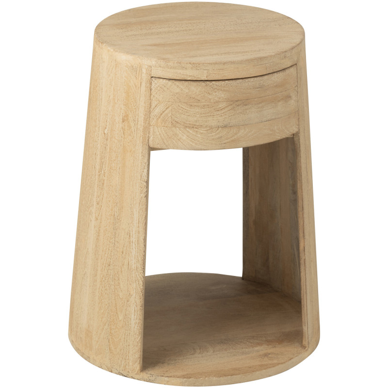 Table d'appoint moderne Ronde 1 tiroir 1 étagère en Bois de manguier Naturel Dawn - 1
