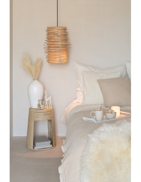 Table d'appoint moderne Ronde 1 tiroir 1 étagère en Bois de manguier Naturel Dawn - 2