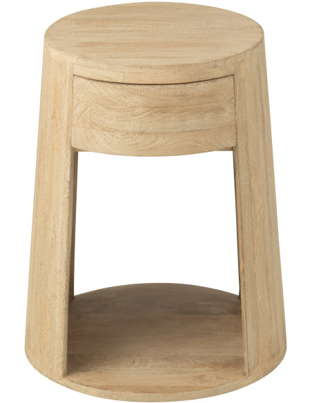 Table d'appoint moderne Ronde 1 tiroir 1 étagère en Bois de manguier Naturel Dawn - 3