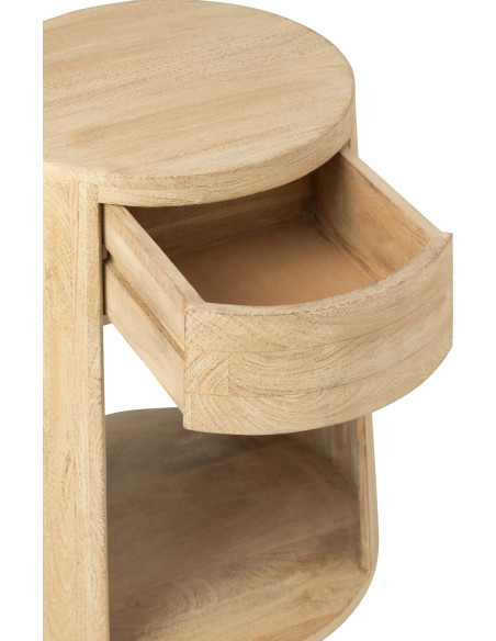 Table d'appoint moderne Ronde 1 tiroir 1 étagère en Bois de manguier Naturel Dawn - 9