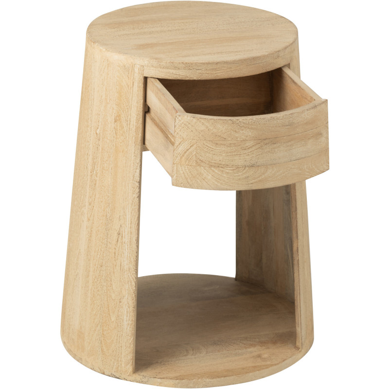 Table d'appoint moderne Ronde 1 tiroir 1 étagère en Bois de manguier Naturel Dawn - 10